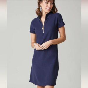 Spartina Serena Short Sleeve Half-Zip Pique Dress Navy